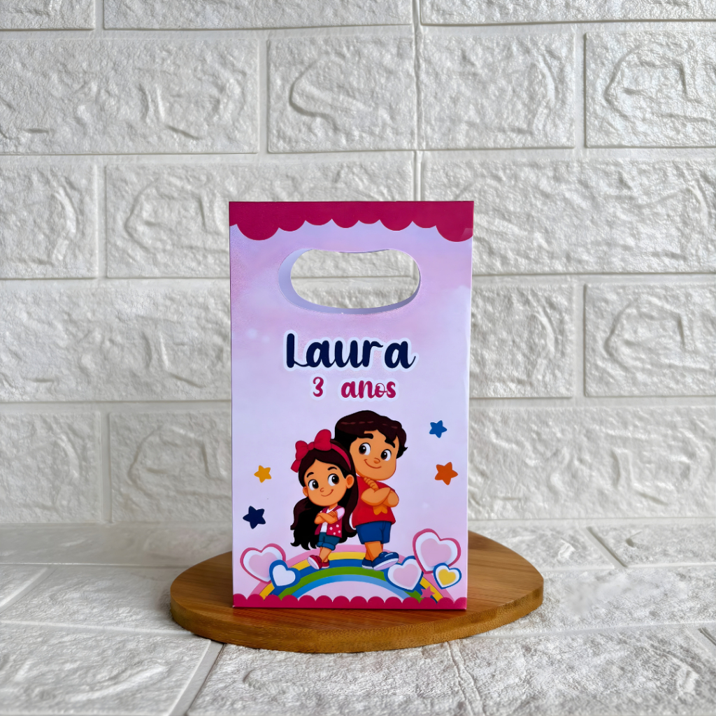 PEGUE E MONTE - Sacolinha Surpresa Personalizada Maria Clara e JP - Tamanho PP-Festa Infantil - Aniversário-Lembrancinha