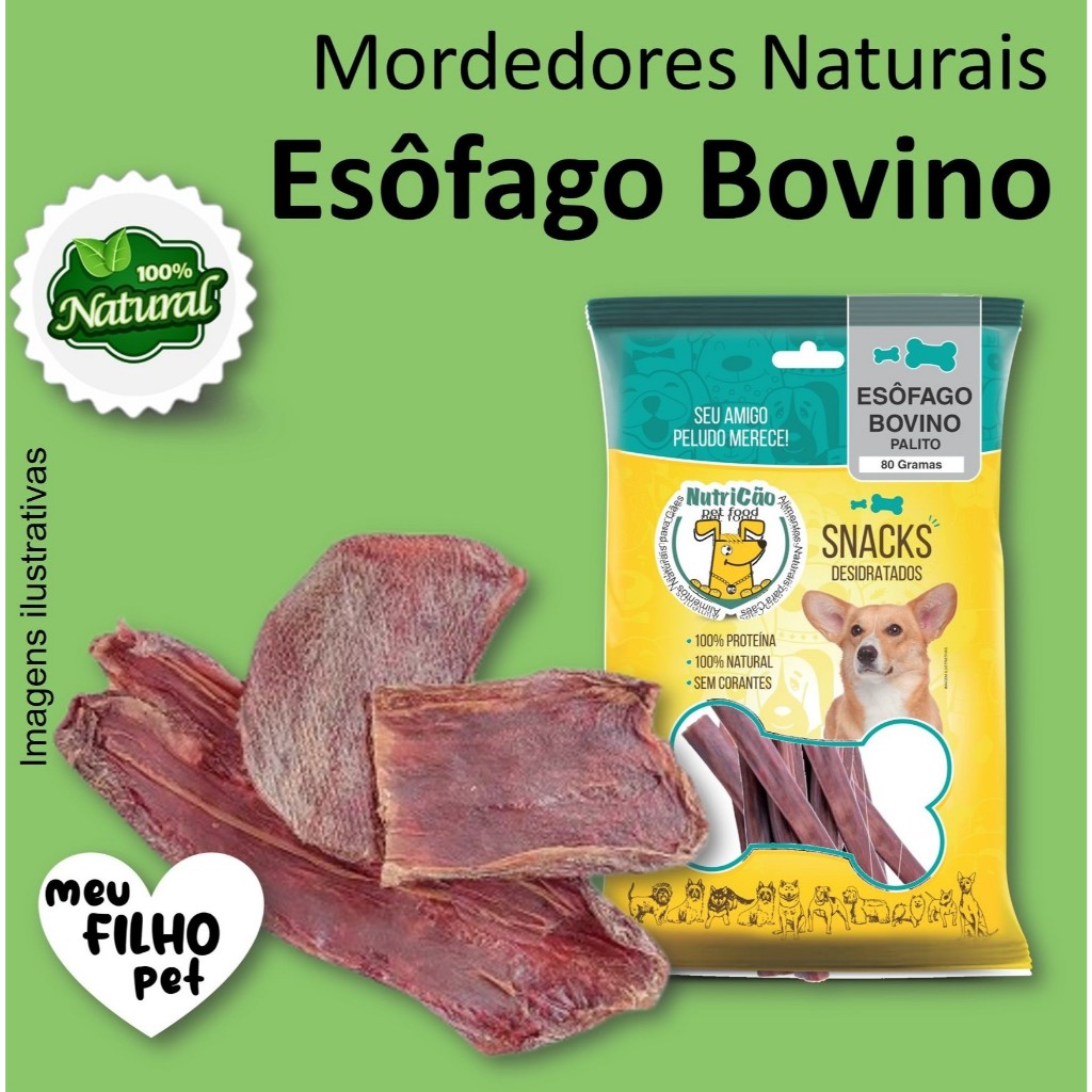 Mordedor Petisco Natural Cães Esôfago Bovino Desidratado NutriCão Pet Food Osso Cachorro Interativo