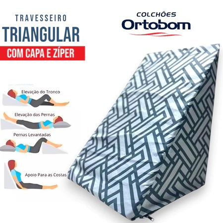Travesseiro Encosto Triangular Ortobom capa com zíper Ortopédico Terapêutico Pós Cirúrgico 55X40X40