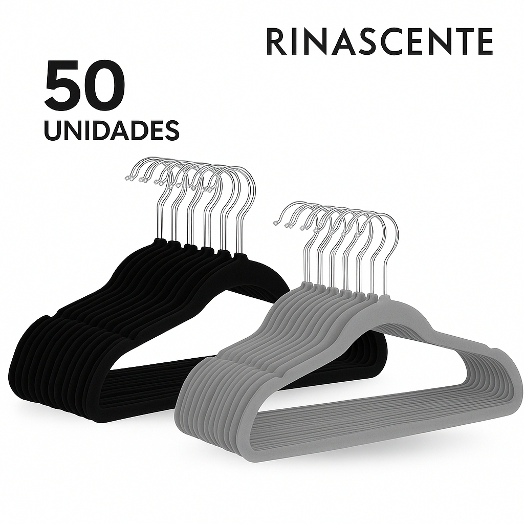 Kit 50 Cabides de Veludo Fino Antideslizante – Roupas Adulto | Elegante Resistente