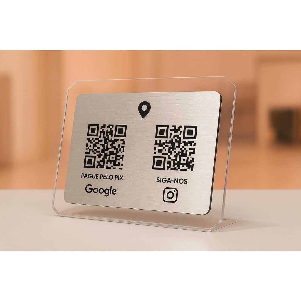 Placa Sinalização Display 02 QRCode Pix Rede Sociais Com Logo Personalizada acrilico Escovado Premium em Oferta na Shopee