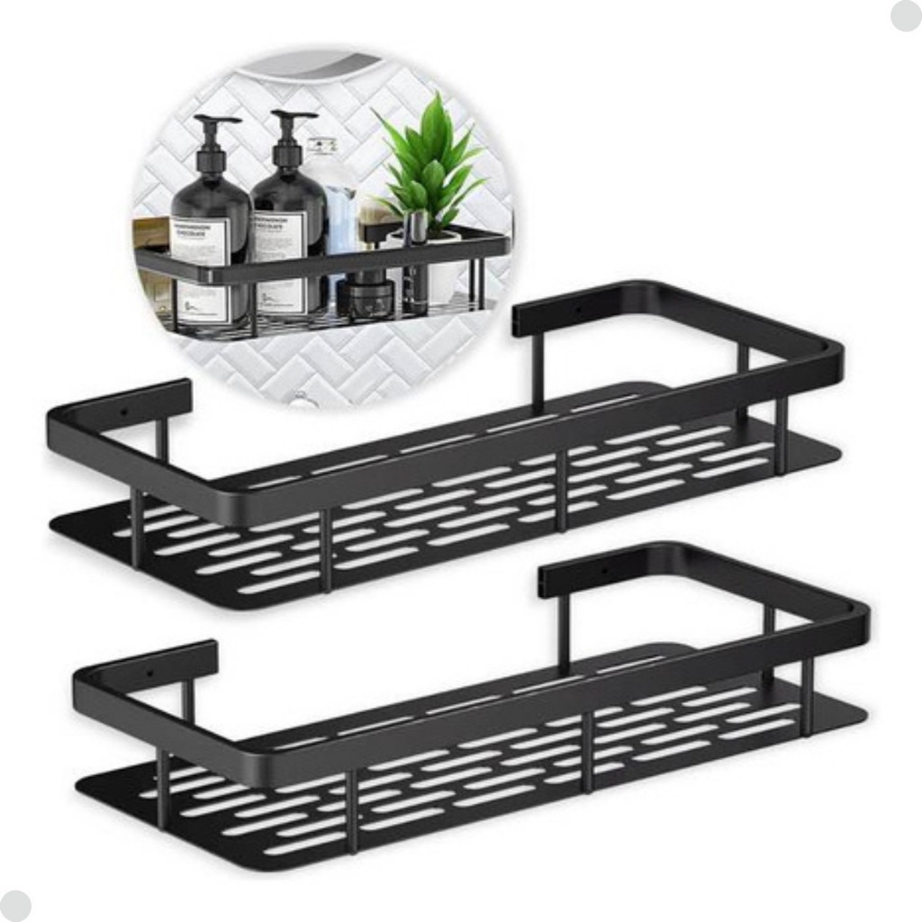 2 Suporte Porta Shampoo Sabonete Banheiro Adesivo Reforçado Preto em Oferta na Shopee