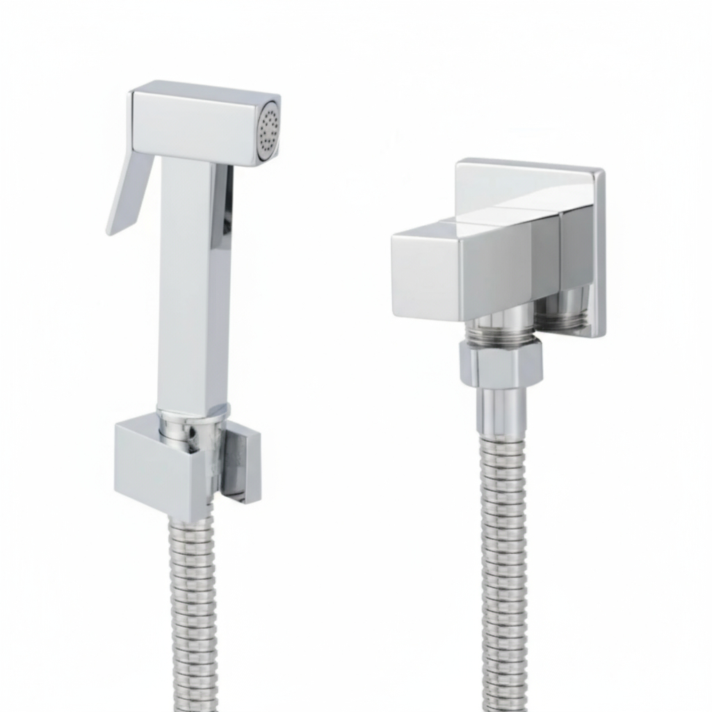 Ducha Higiênica Quadrada Em Metal Completa Gatilho Luxo