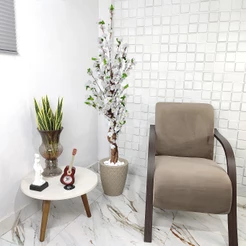 Flor Pessegueiro Cerejeira Artificial Branca 150cm Vaso Liso Pedra
