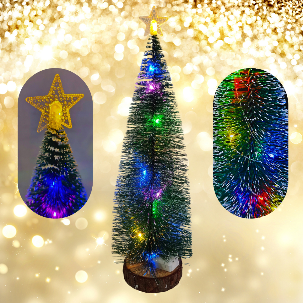 Arvore de natal pinheiro com estrela no topo decoração de mesa luz led 28cm
