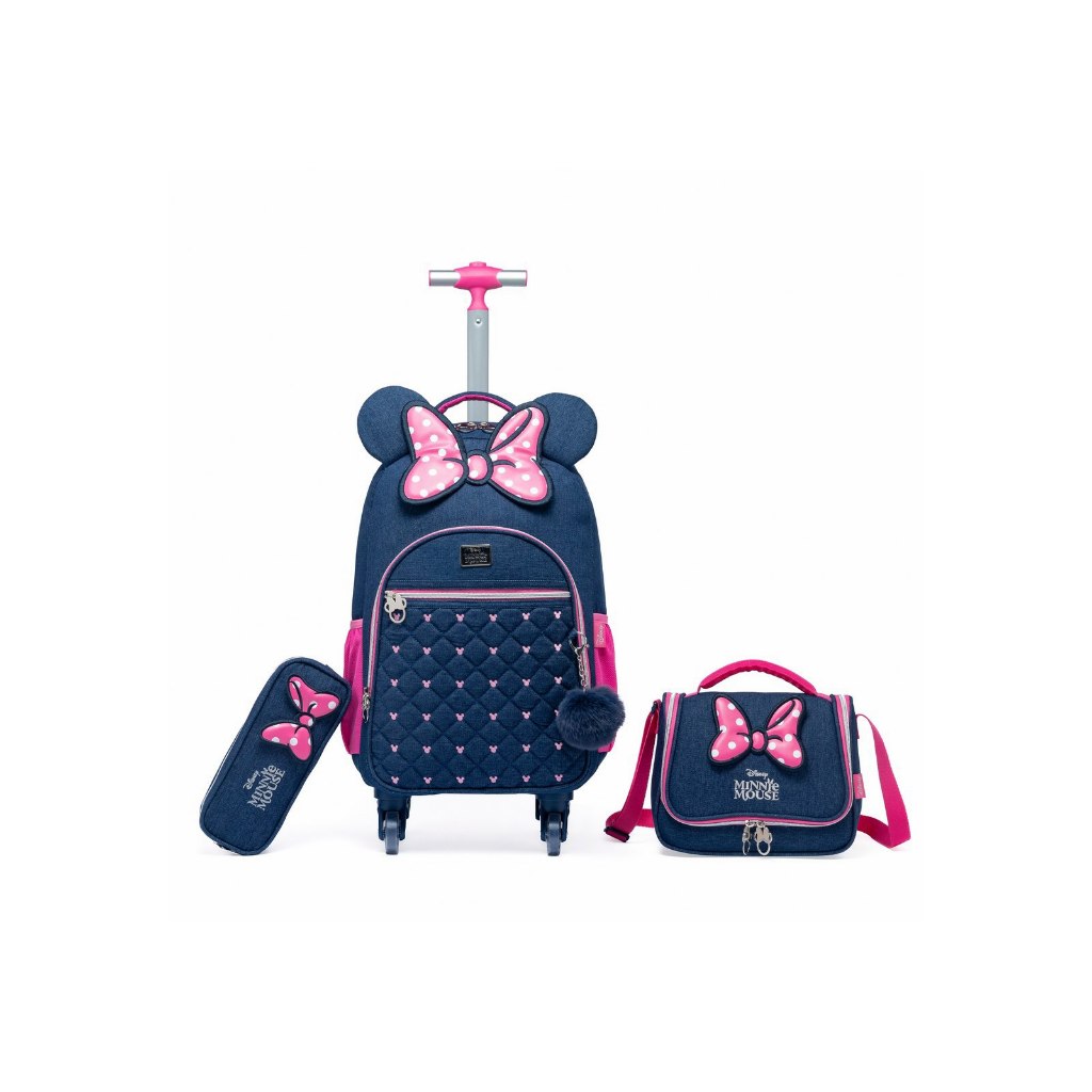 Kit Minnie Mochila Lancheira Estojo Escolar Feminina Rodinha Disney em Oferta na Shopee