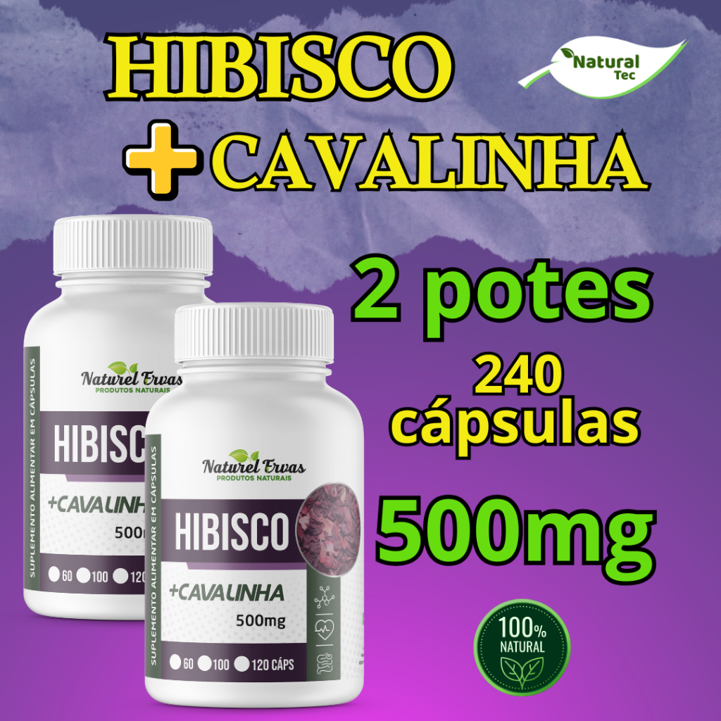 Hibisco + Cavalinha Suplemento Natural - 120 Cápsulas 500Mg