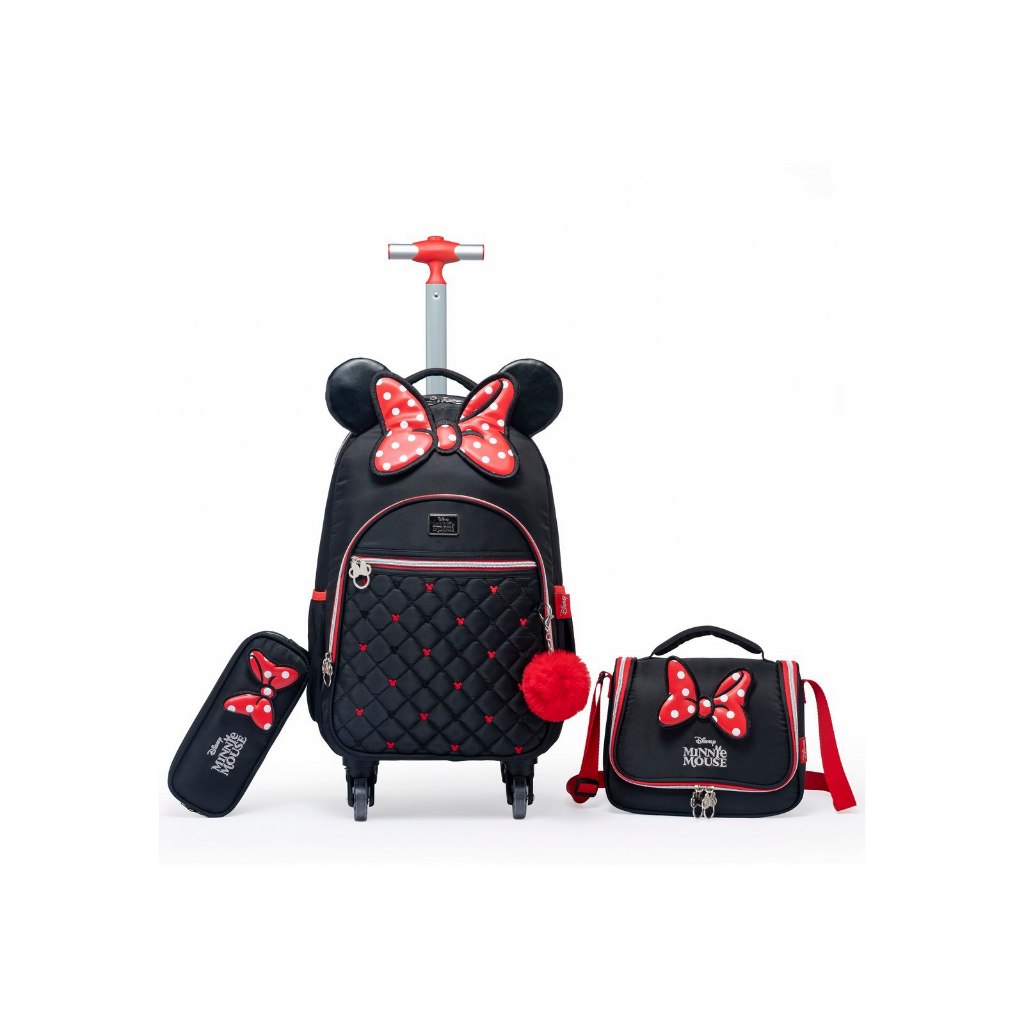 Kit Minnie Mochila Lancheira Estojo Escolar Feminina Rodinha Disney em Oferta na Shopee