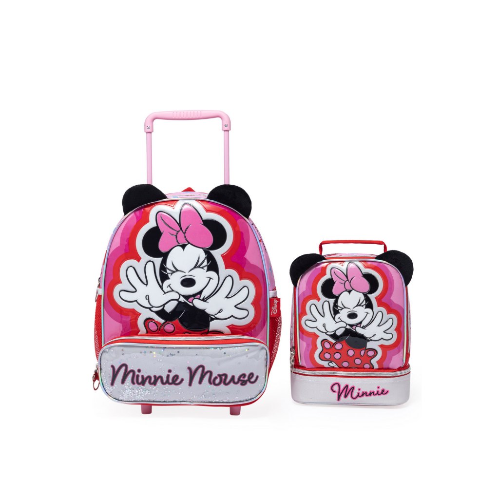 Kit Mochila Rodinhas Lancheira Estojo Minnie Pré- Escolar Infantil Menina Disney em Oferta na Shopee