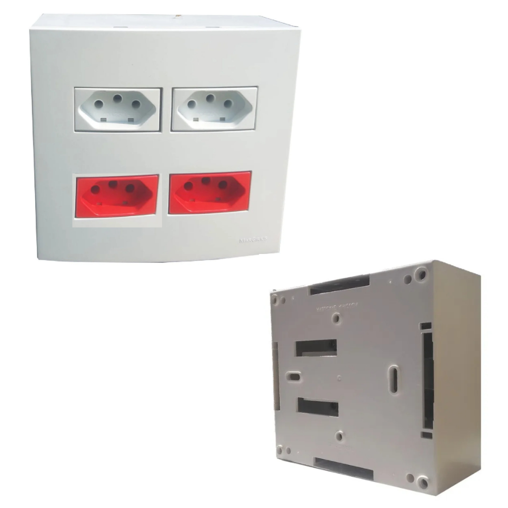 Conjunto Caixa 4x4 Sorepor c/ 4 Tomada 2p+t 20a (2 Bc /2 Vermelha 220v) Sleek Margirius