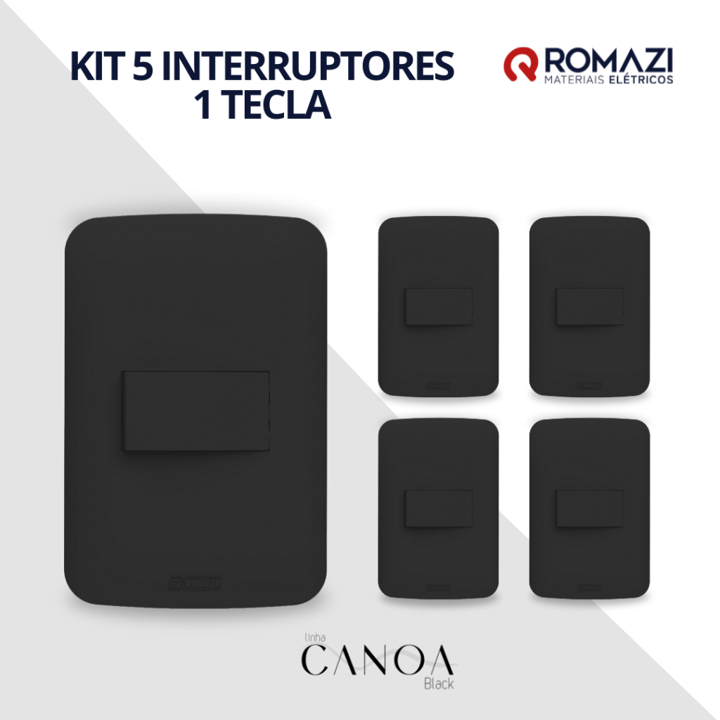 KIT COM 5 INTERRUPTORES CANOA BLACK - ROMAZI