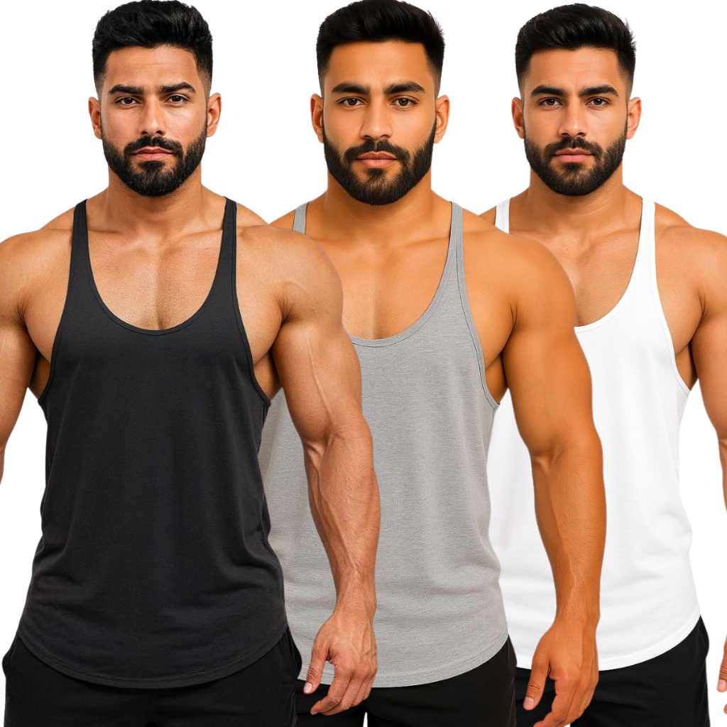 Kit 3 Regata Cavada Bodybuilder Treino Musculação Longline Oversized