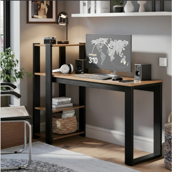 Mesa Escrivaninha Para Home Office E Escritório Roma Com Prateleiras em Oferta na Shopee