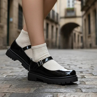 Sapato Mary Jane Tratorado Sapatilha Boneca Preto Verniz em Oferta na Shopee