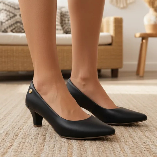 Scarpin Feminino Salto Baixo Napa Bico Fino Confortável Macio Casual