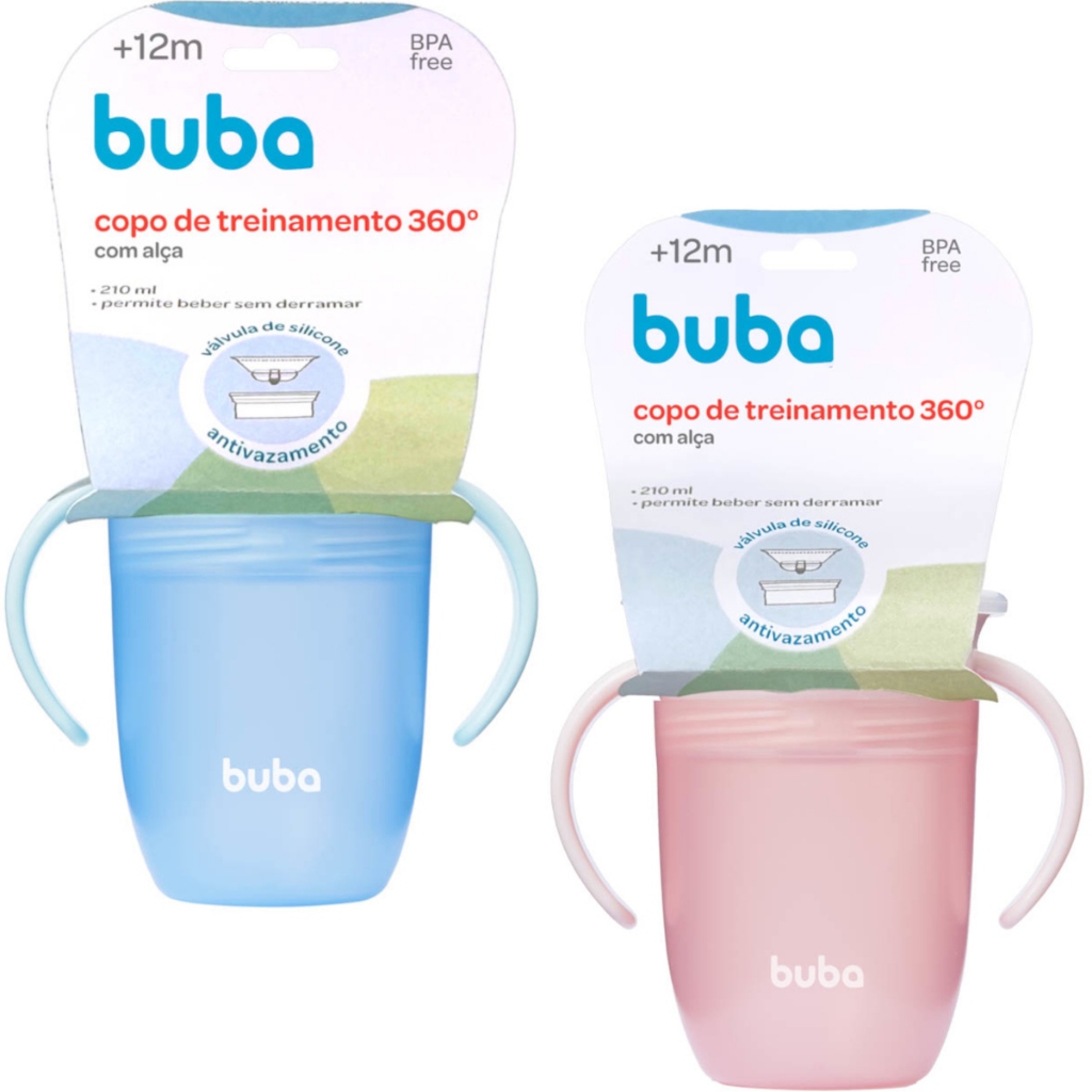 Copo de treinamento 360º com alça- válvula de silicone- 210ml - permite beber sem derramar - Buba