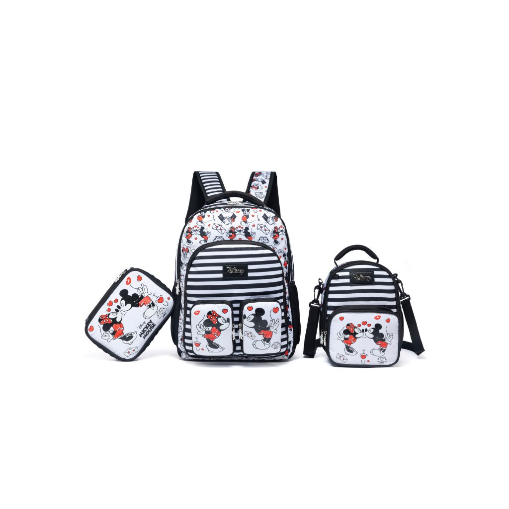 Kit Mochila Disney Infantil Lancheira Estojo Mickey Minnie Escolar