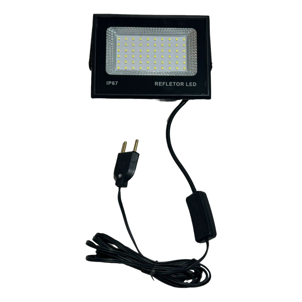 HOLOFOTE 50W + 2,5m DE FIO + TOMADA + PLUGUE LIGA/DESLIGA PRONTO PARA USO BRANCO FRIO LED