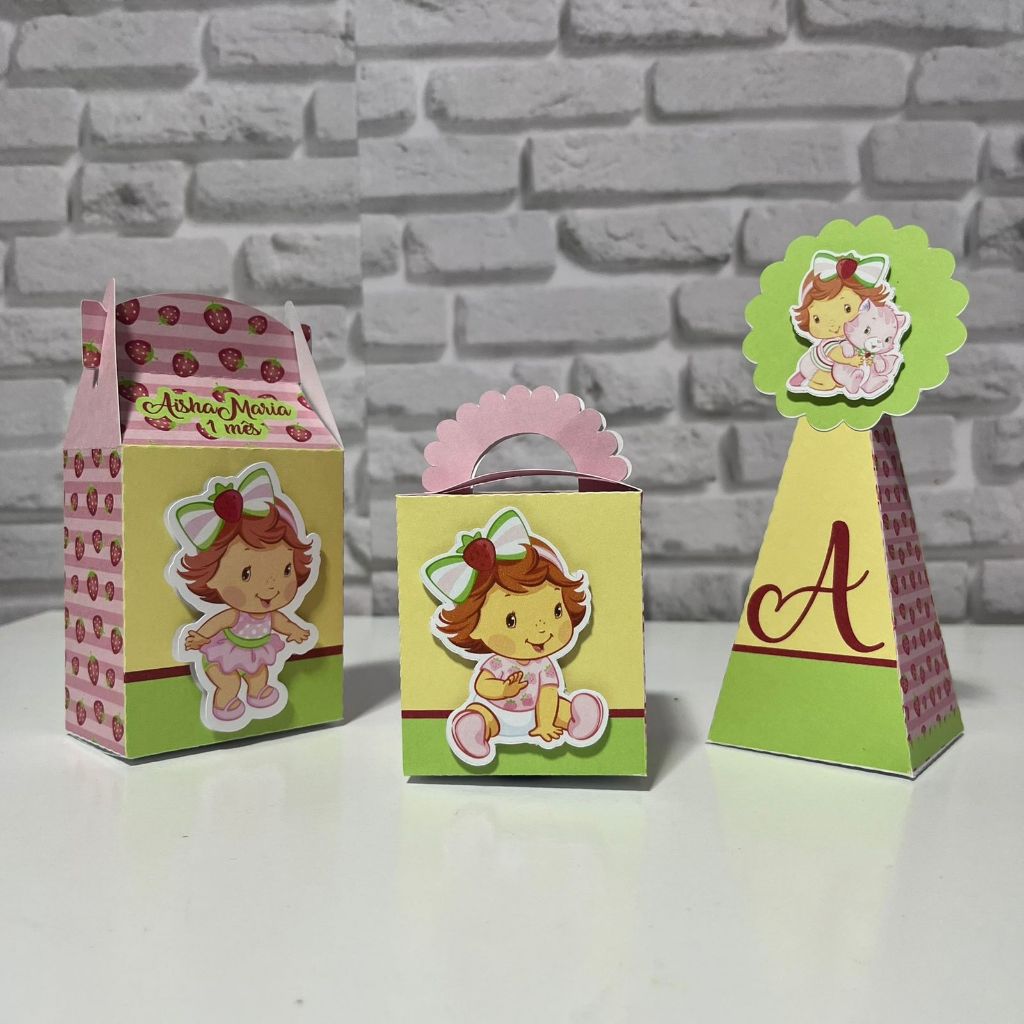 Pegue e Monte -Kit Festa Infantil Moranguinho -Lembrancinhas -Aniversário -Caixinhas Personalizadas -Papelaria