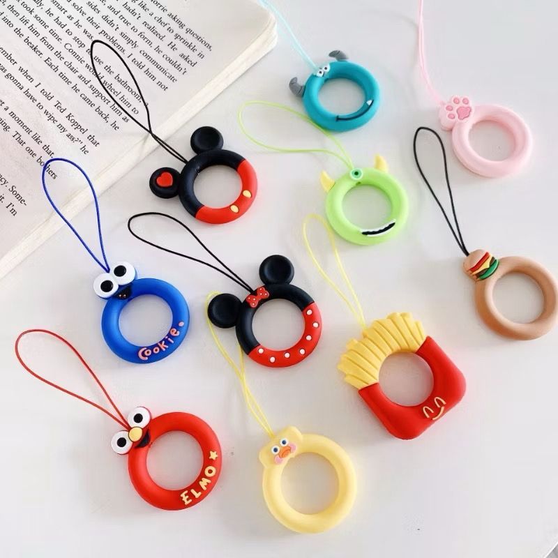 Anel de Personagem Silicone, Codão Anti-querda Para Smartphones, Chaveiro de Alta Qualidade.