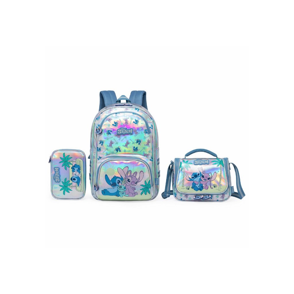 Kit Mochila Disney Lancheira Estojo Escolar Stitch