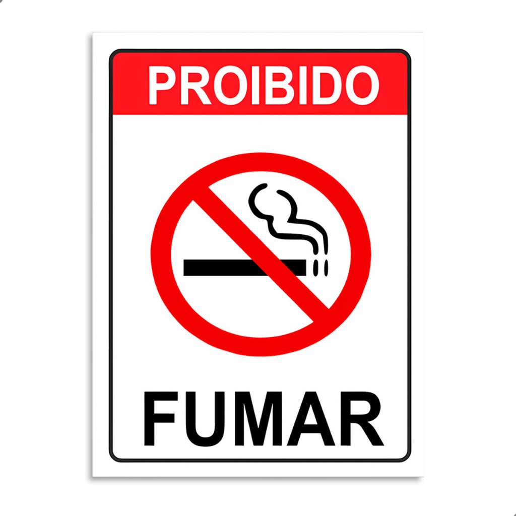 Placa Proibido Fumar 15x21cm em PS com Fita Dupla Face para Fixação Ideal para Comércio Escritório e Locais Públicos