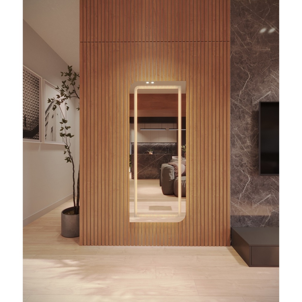 Espelho Orgânico EL24 Corpo Inteiro 150cm x 60cm Polido LED Jateado Luz Branca e Luz Amarela Sala Quarto Banheiro