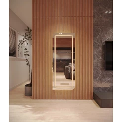 Espelho Orgânico EL24 Corpo Inteiro 150cm x 60cm Polido LED Jateado Luz Branca e Luz Amarela Sala Quarto Banheiro