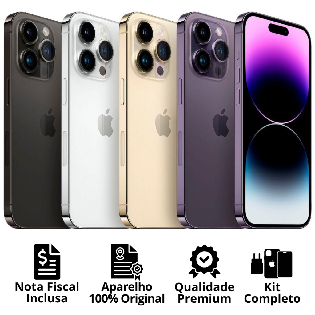 Celular iPhone 14 Pro (128GB) (256GB) 100% Original Apple Seminovo Vitrine Bateria 85% a 100% NF Carregador Película em Oferta na Shopee