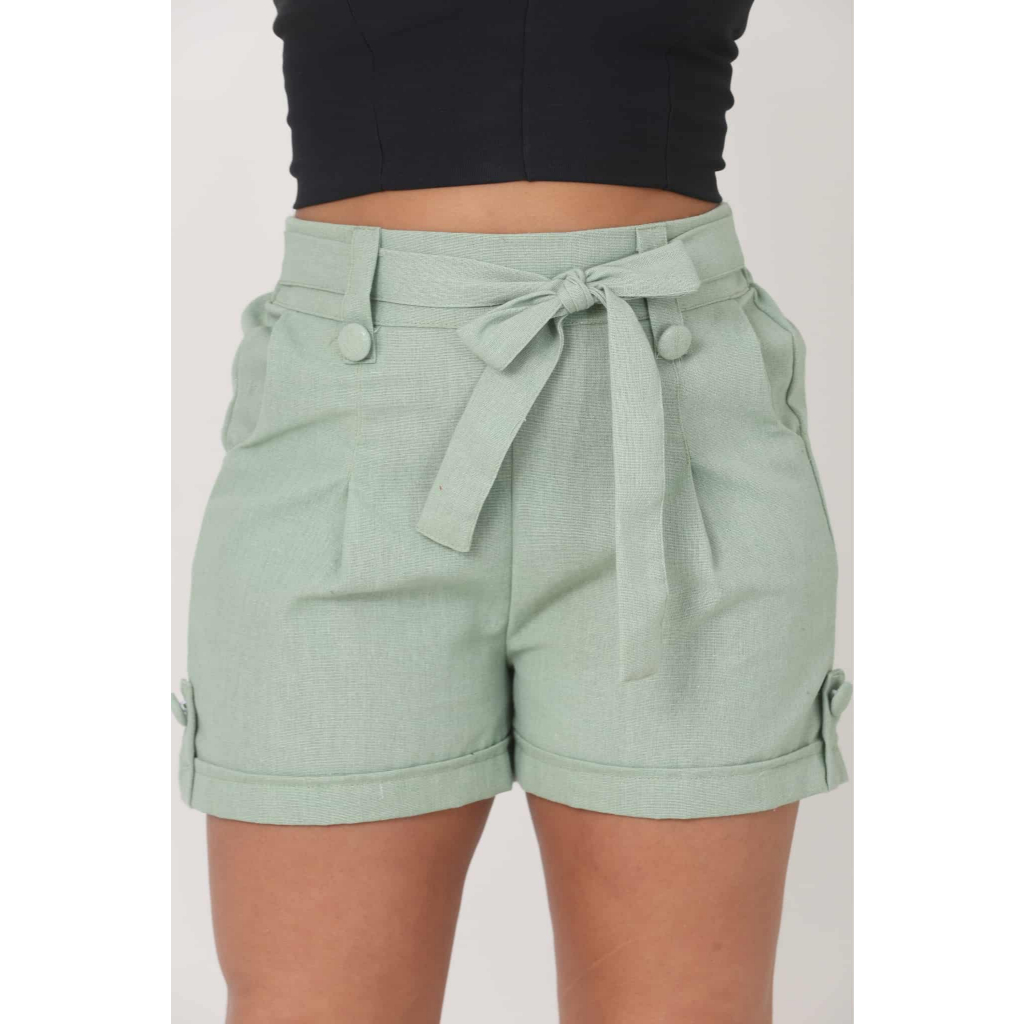Short Bermuda Feminino Em Linho Cintura Alta Moda Verao em Oferta na Shopee