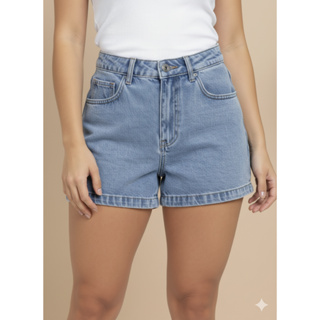 Short Jeans Feminino Marmorizado Médio Cintura Alta Reto com Bolsos Look Casual Premium em Oferta na Shopee