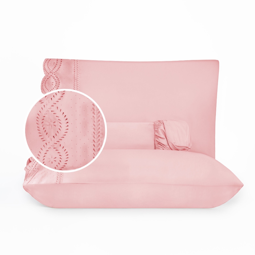 Jogo de Lençol Bordado Lese 3 Peças 400 Fios Casal e Queen – Conforto Elegância e Envio Full