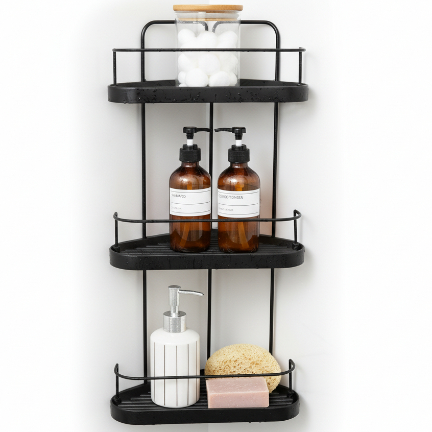 Suporte Organizador Para Shampoo De Canto 03 Níveis Preto