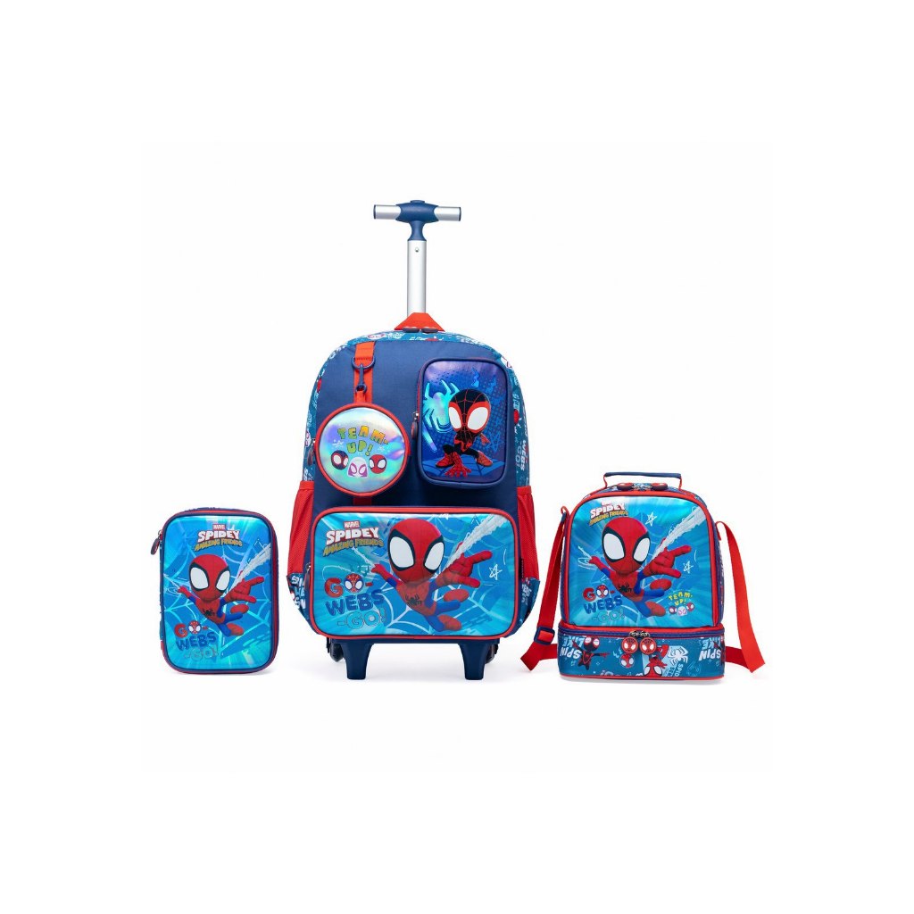 Kit Spidey Mochila Rodinha Lancheira Estojo Escolar Infantil Masculino Marvel