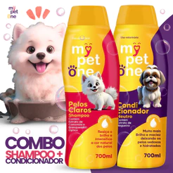 Kit Shampoo Premium 700 mL Pêlos Claros + Condicionador Cães e Gatos Mypetone