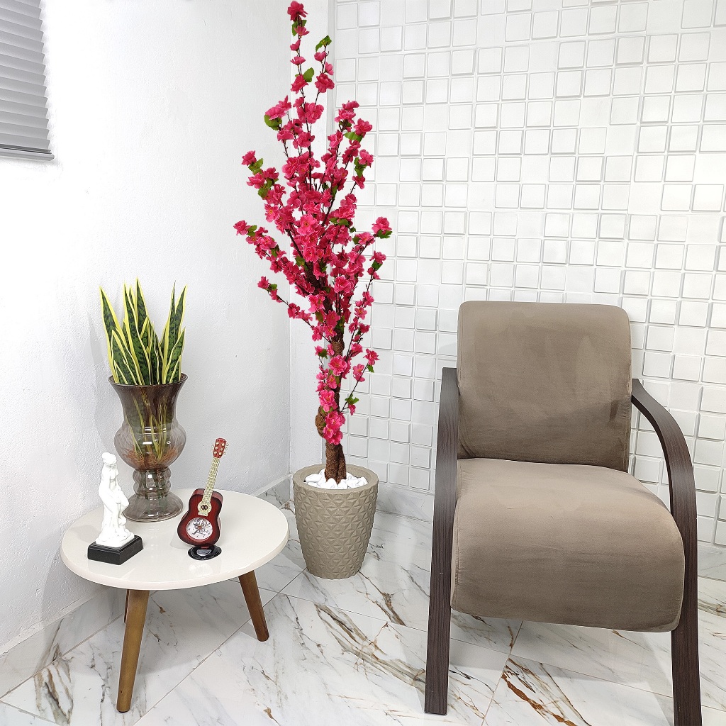 Cerejeira Artificial Pink 150cm Vaso Pedra Planta Preservada