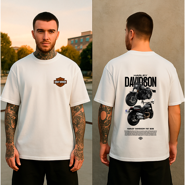 Camiseta Masculina Estampada, StreetWear Harley Davidson Preta,Camiseta de algodão macio e confortável -Envio Imediato