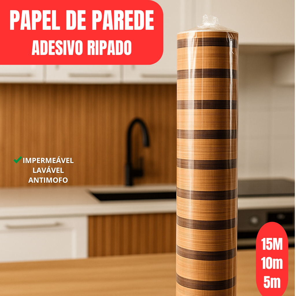 Papel Adesivo Parede Ripado 5/10/15 Metros Lavável Antimofo Facil de Aplicar Remoçao Impermeável em Oferta na Shopee