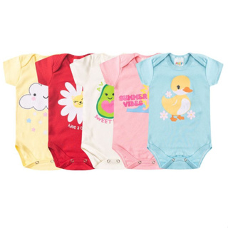 Kit 5 Peças Body Bebê Avulso Menina Verão Manga Curta Sortida Suedine 100% Algodão P ao GG em Oferta na Shopee