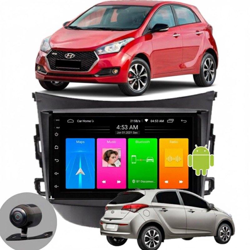 Multimidia MP5 Android GPS Wifi Hyundai Hb20 2012 A 2019 + Moldura + Camera de ré