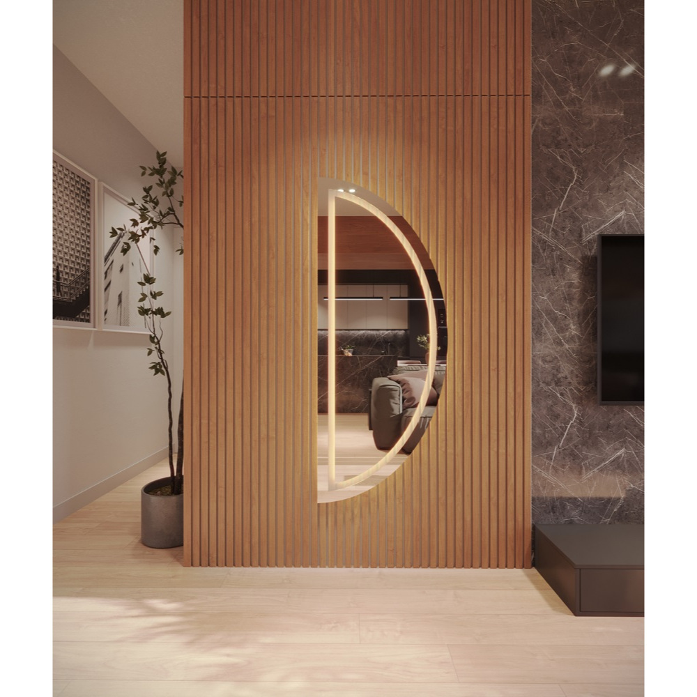 Espelho Orgânico EL25 Corpo Inteiro 170cm x 70cm Polido LED Jateado Luz Branca e Luz Amarela Sala Quarto Banheiro