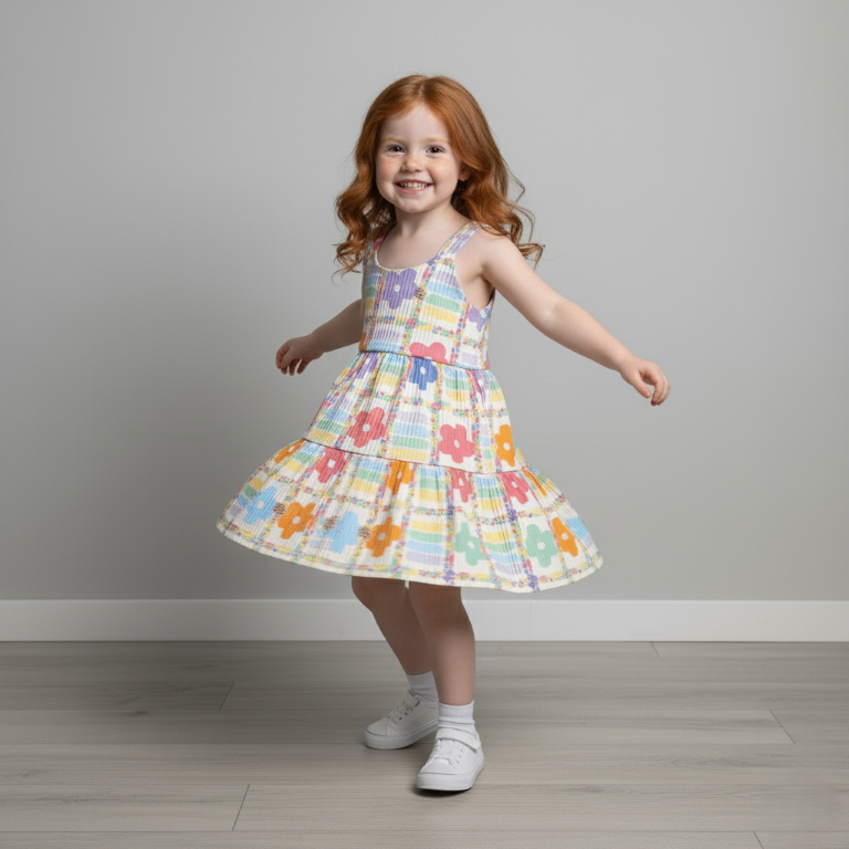 Vestido Infantil para Menina Sortidos de Alcinha Macio para o Verão Estampado Confortável