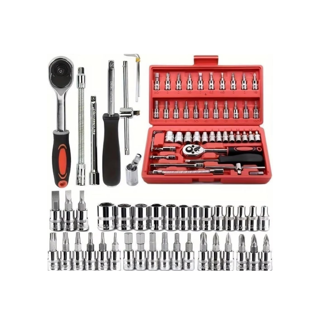 Kit Jogo de Chaves Catraca Reversível com Soquetes 46 Peças e Maleta