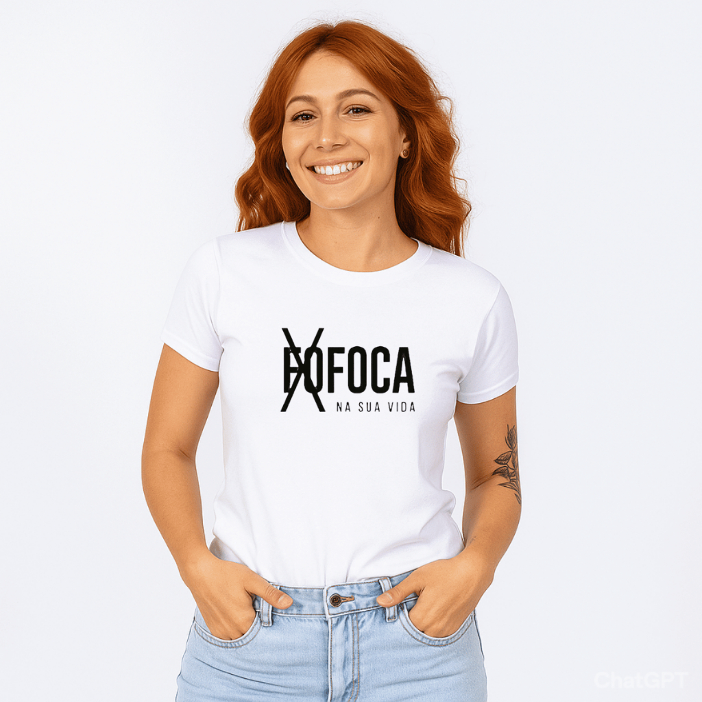Camiseta Feminina Estampada Foca na Sua Vida - Frase motivacional