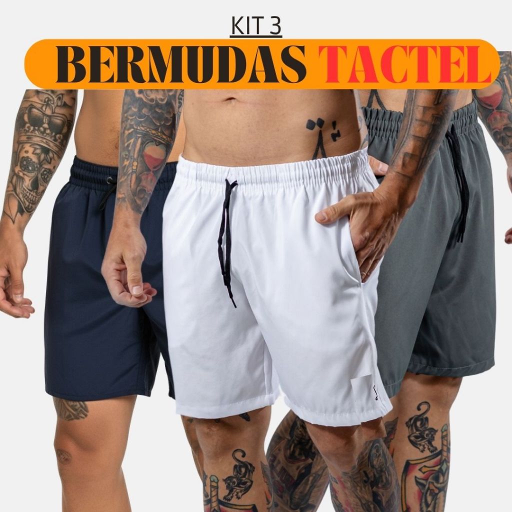 Kits 3 Shorts Masculinos em Tactel Com Elastano