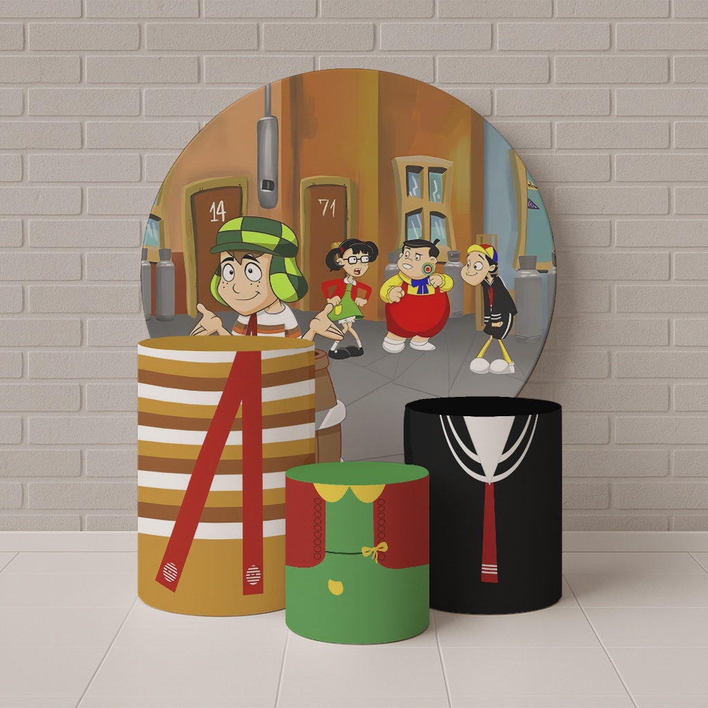 Trio Capas Cilindro + Painel Veste Fácil Tema Desenho Animado Chaves e Turma do Chaves Animado na Vila | Envio Rápido