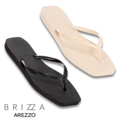 Chinelo Brizza Arezzo Feminino Bico Quadrado Tira Logomania Preto Conforto Leve Antiderrapante