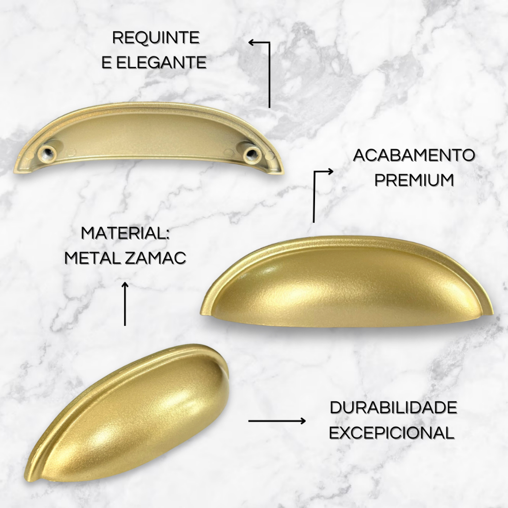 Kit 6 Puxador de Gavetas Móveis Porta Armário Cômoda Guarda-Roupa Metal Concha