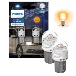 PAR DE LÂMPADA PY21W LED PHILIPS ULTINON PRO 3100 ÂMBAR 12V 1 POLO LUZ SETA RÉ FREIO INDICADORES