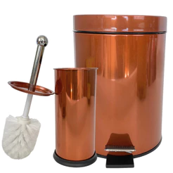 Kit Lixeira Rose Gold Inox 5 Litros Escova Sanitaria Limpador Banheiro Lavabo Casa Golden